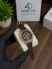 Fourtime Transparent Skeleton Automatic Watch – Blue & Brown