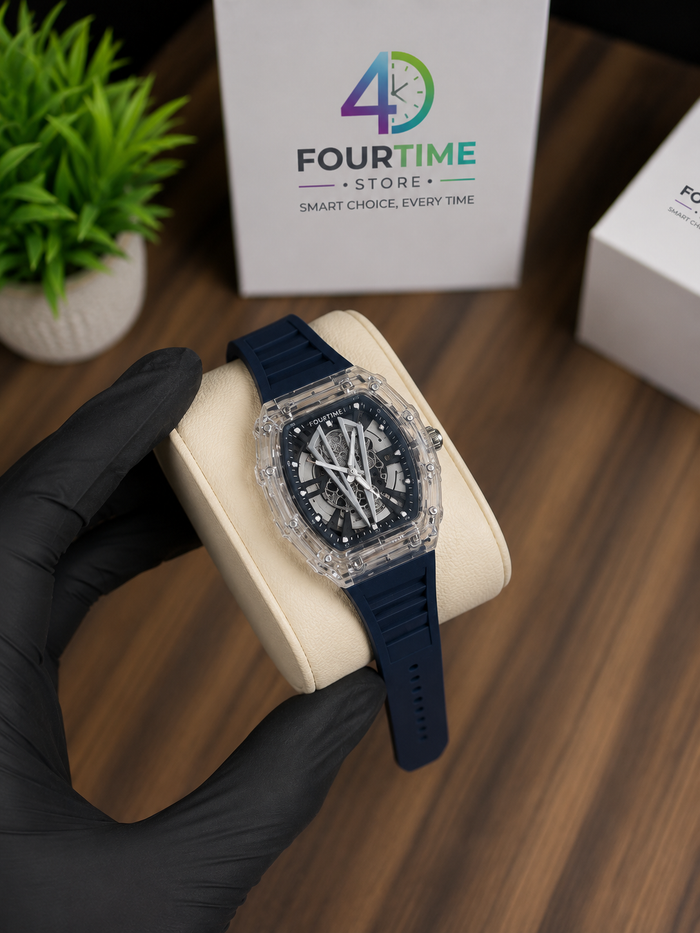 Fourtime Transparent Skeleton Automatic Watch – Blue & Brown