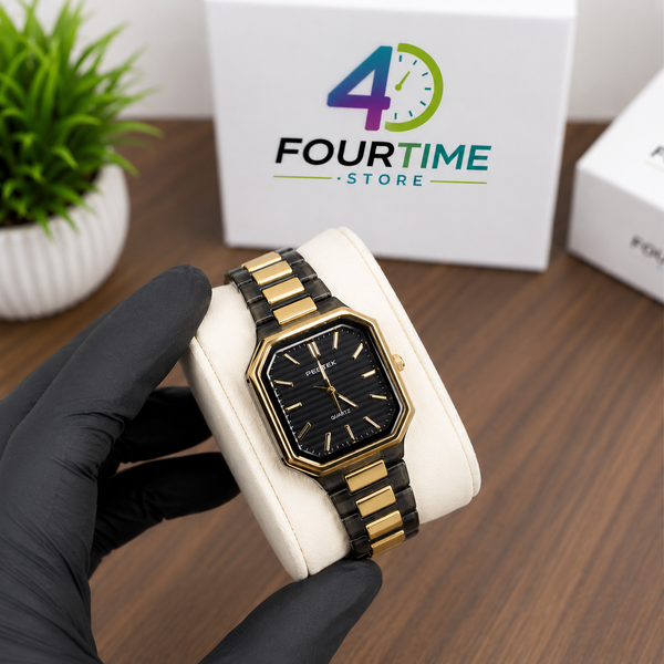 REEFTEK Black & Gold Octagon Quartz Watch