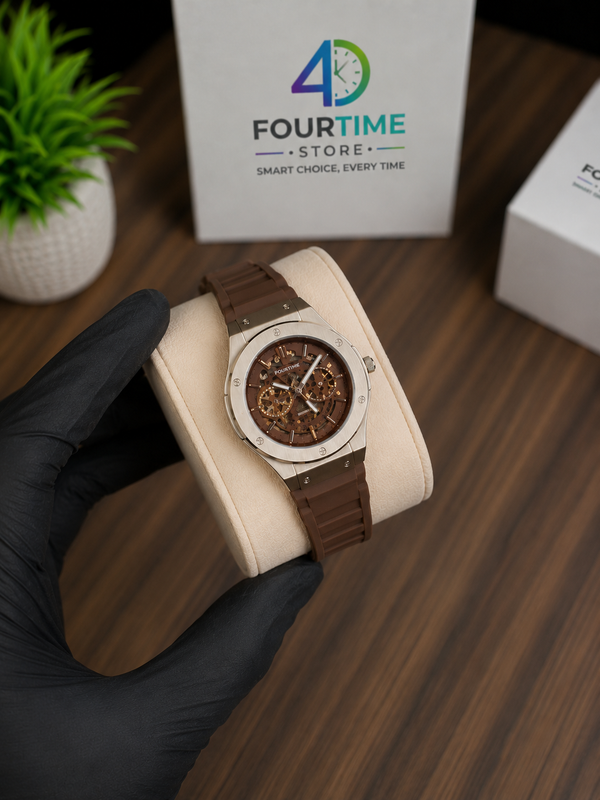 FOURTIME Brown Skeleton Mechanical Watch