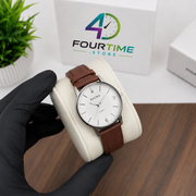 Raywa Classic White Dial Brown Leather Strap Watch