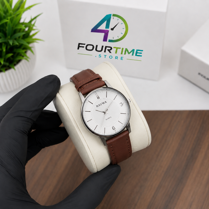Raywa Classic White Dial Brown Leather Strap Watch
